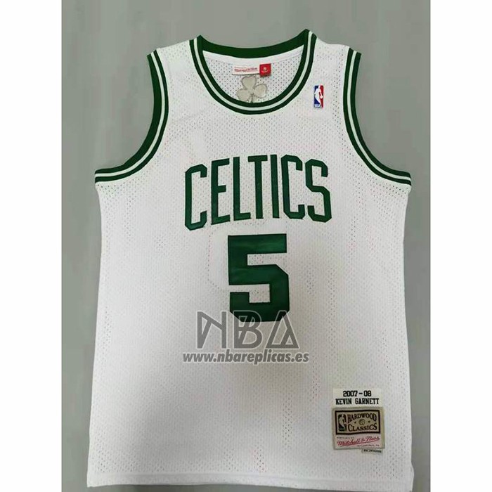 Camiseta Boston Celtics Kevin Garnett NO 5 Mitchell & Ness 2007-08 Blanco